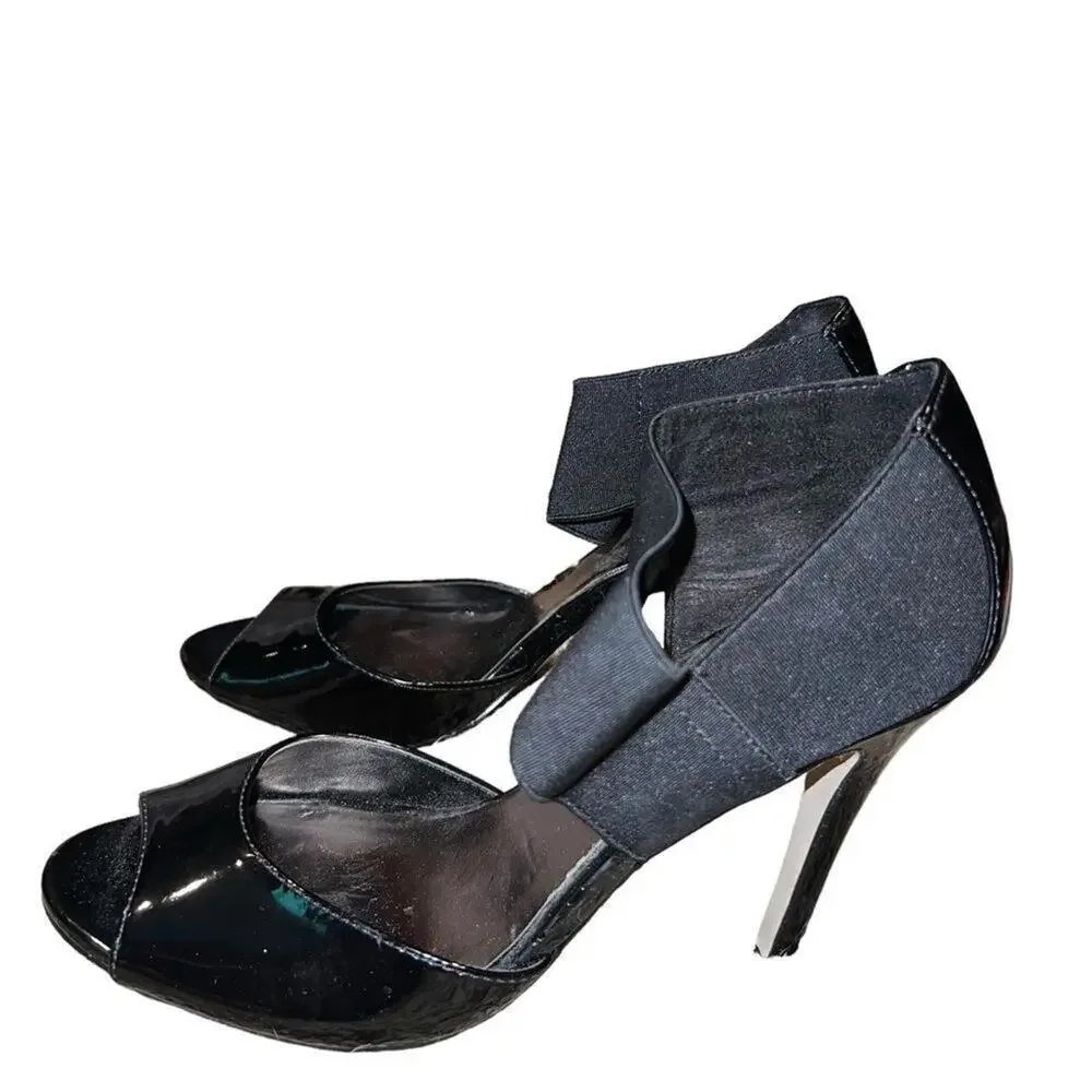 Madden Girl‎ Dillan faux patent leather and fabric heels women’s size 8M
